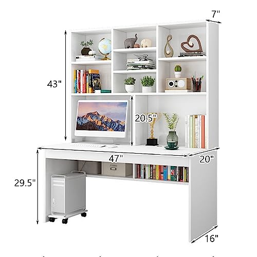 Bücherregal,Bücherregal klein,Pink Computer Desk with Bookshelf for Small Spaces Wooden Study Desk with Hutch for Teens and Students Home Office Work Table (47 Inch)