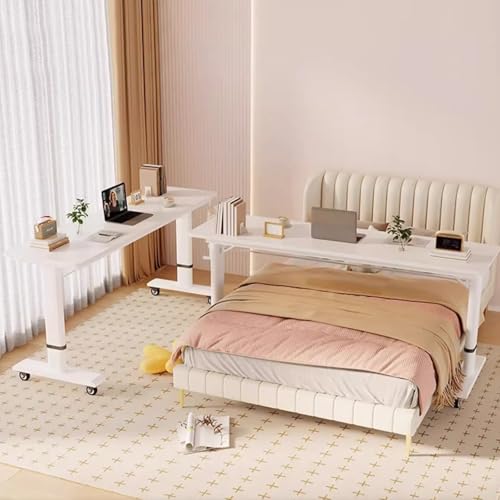 Adjustable Height Laptop Desk Mobile Standing Desk with Wheels Overbed Table for Bed or Nightstand Wooden Top (47.2x15.7in) - Perfect for Home Office and Study