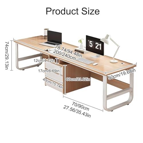 Large Double Desk for 2 People with Drawers Gaming Computer Desk Long Wooden Study Table for Home Office Grey 94.48 Inches Perfect for Collaborative Work