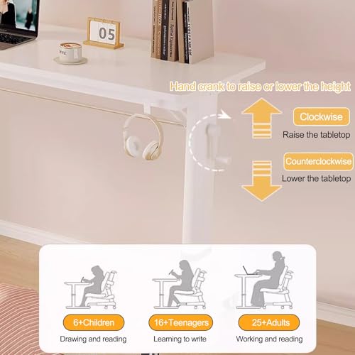 Adjustable Height Laptop Desk Mobile Standing Desk with Wheels Overbed Table for Bed or Nightstand Wooden Top (47.2x15.7in) - Perfect for Home Office and Study