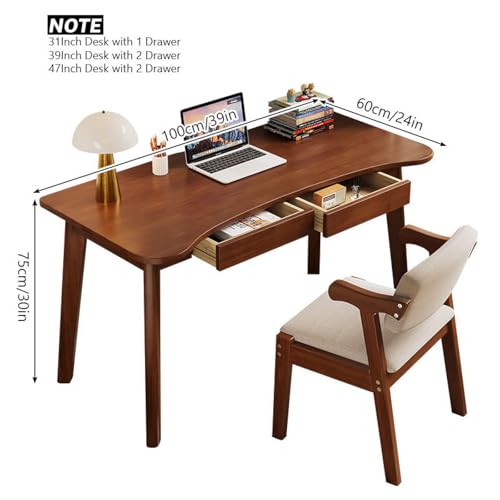 Generisch Solid Oak Desk - Modern Home Office Desk with Drawers, Curved Top Design, Compact Work Table for Bedroom, Natural Finish, Perfect for Small Spaces