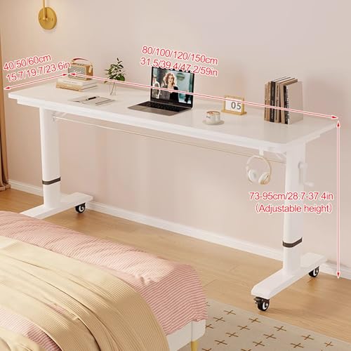Adjustable Height Laptop Desk Mobile Standing Desk with Wheels Overbed Table for Bed or Nightstand Wooden Top (47.2x15.7in) - Perfect for Home Office and Study