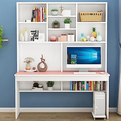Bücherregal,Bücherregal klein,Pink Computer Desk with Bookshelf for Small Spaces Wooden Study Desk with Hutch for Teens and Students Home Office Work Table (47 Inch)