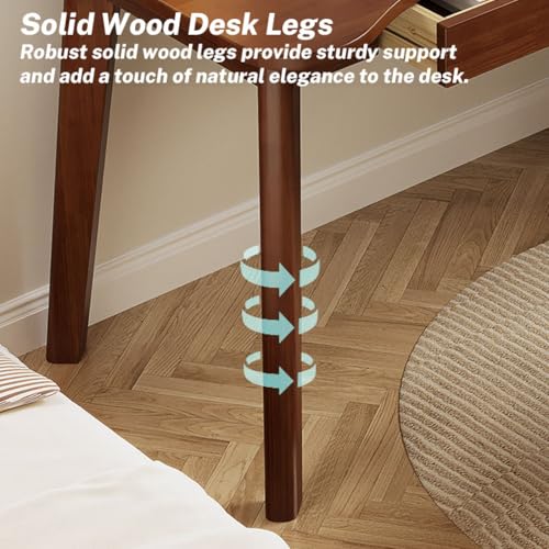 Generisch Solid Oak Desk - Modern Home Office Desk with Drawers, Curved Top Design, Compact Work Table for Bedroom, Natural Finish, Perfect for Small Spaces