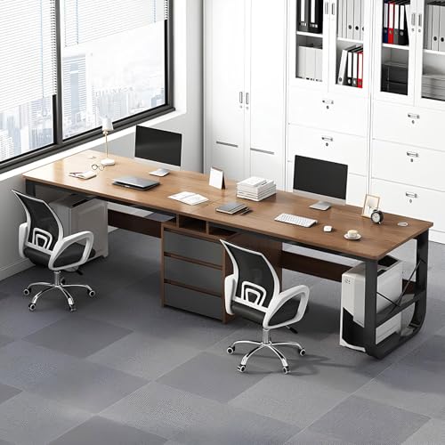 Large Double Desk for 2 People with Drawers Gaming Computer Desk Long Wooden Study Table for Home Office Grey 94.48 Inches Perfect for Collaborative Work