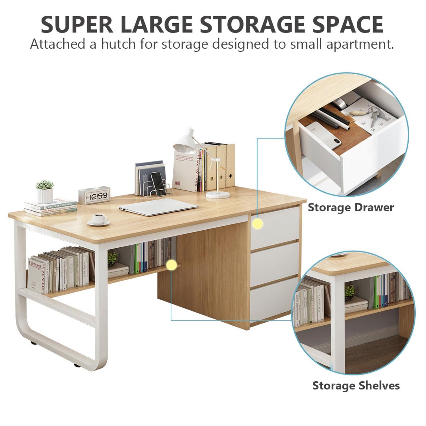 Bücherregal,Bücherregal klein,Modern Computer Desk with Bookshelf 3 Drawers Multifunctional Home Office Table for Writing Study & Work Simple Stylish PC Workstation Large