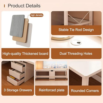 Large Double Desk for 2 People with Drawers Gaming Computer Desk Long Wooden Study Table for Home Office Grey 94.48 Inches Perfect for Collaborative Work