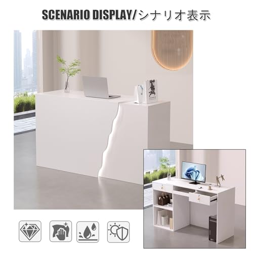 Modern Reception Desk with Lockable Drawers & Cable Grommets Stylish Front Desk for Salon Office Lobby Shop - 120cm/47.2in Retail Counter Table