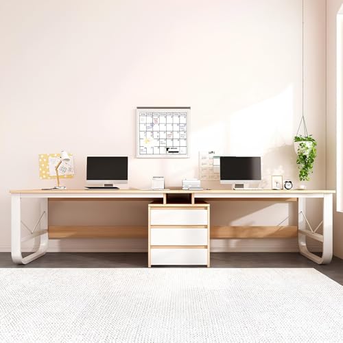 Large Double Desk for 2 People with Drawers Gaming Computer Desk Long Wooden Study Table for Home Office Grey 94.48 Inches Perfect for Collaborative Work
