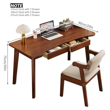 Generisch Solid Oak Desk - Modern Home Office Desk with Drawers, Curved Top Design, Compact Work Table for Bedroom, Natural Finish, Perfect for Small Spaces