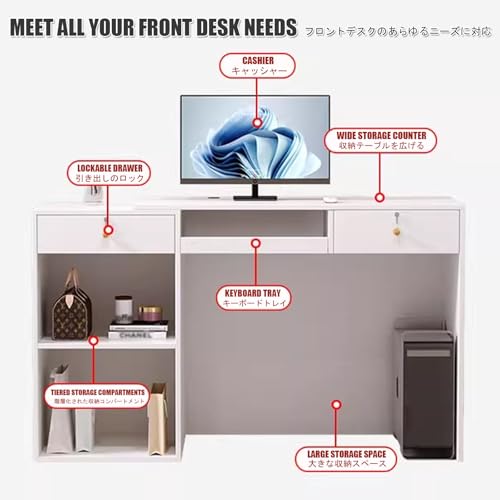 Modern Reception Desk with Lockable Drawers & Cable Grommets Stylish Front Desk for Salon Office Lobby Shop - 120cm/47.2in Retail Counter Table