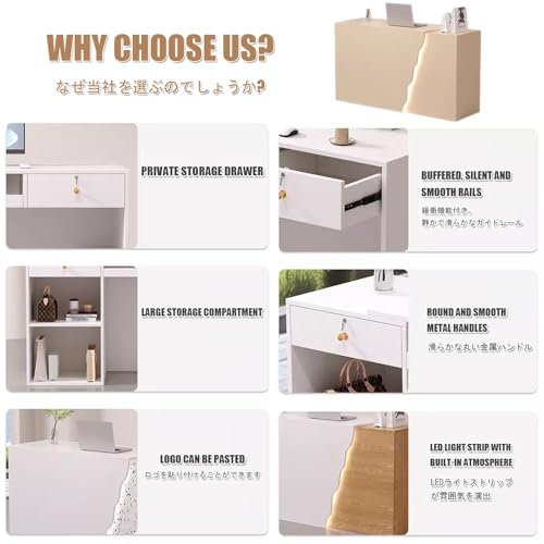 Modern Reception Desk with Lockable Drawers & Cable Grommets Stylish Front Desk for Salon Office Lobby Shop - 120cm/47.2in Retail Counter Table