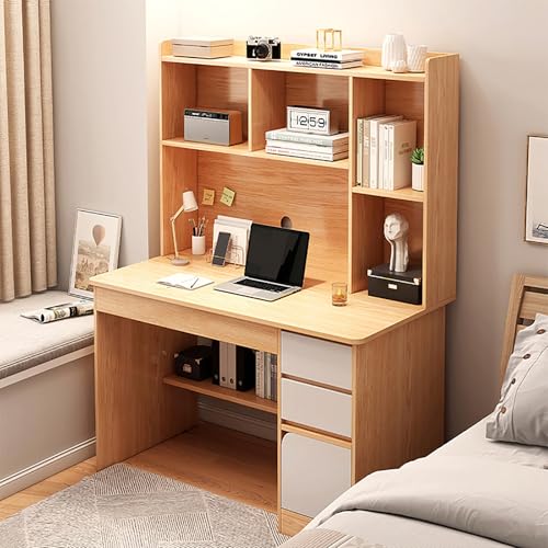 MESCXTY Computertisch mit Aufsatz,Schreibtisch aus Holz mit Schubladen und Regalen,Workstation-PC-Laptop-Schreibtisch für Büro,Zuhause(100x45x131cm, Wood)