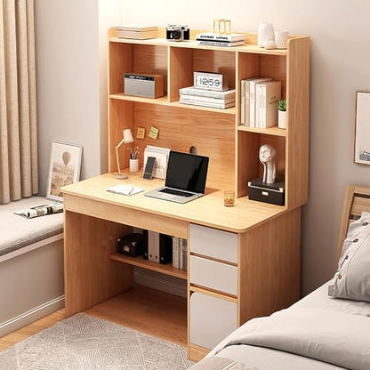 MESCXTY Computertisch mit Aufsatz,Schreibtisch aus Holz mit Schubladen und Regalen,Workstation-PC-Laptop-Schreibtisch für Büro,Zuhause(100x45x131cm, Wood)