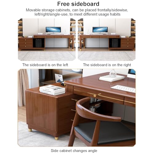 L-förmiger Computertisch mit Schubladen, Massivholz Home Office Schreibtisch, Student Study Desk mit Ablagefach für die Arbeit von zu Hause aus