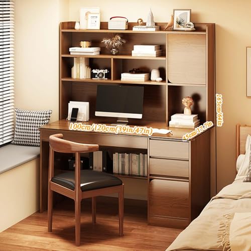 MESCXTY Computertisch mit Aufsatz,Schreibtisch aus Holz mit Schubladen und Regalen,Workstation-PC-Laptop-Schreibtisch für Büro,Zuhause(100x45x131cm, Wood)