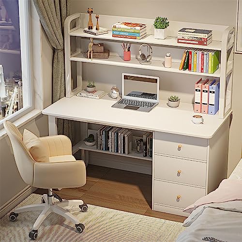 Moderne Schreibtisch mit 3 Drawers & Lagerung Shelves White Finish Perfect Home Office & Study Desk (39 Zoll) für stilvolle Nization & Produktivität