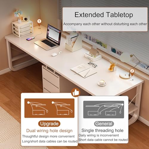 Large Double Desk for 2 People with Drawers Gaming Computer Desk Long Wooden Study Table for Home Office Grey 94.48 Inches Perfect for Collaborative Work