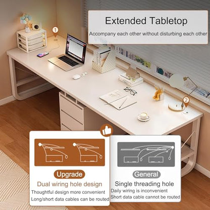 Large Double Desk for 2 People with Drawers Gaming Computer Desk Long Wooden Study Table for Home Office Grey 94.48 Inches Perfect for Collaborative Work