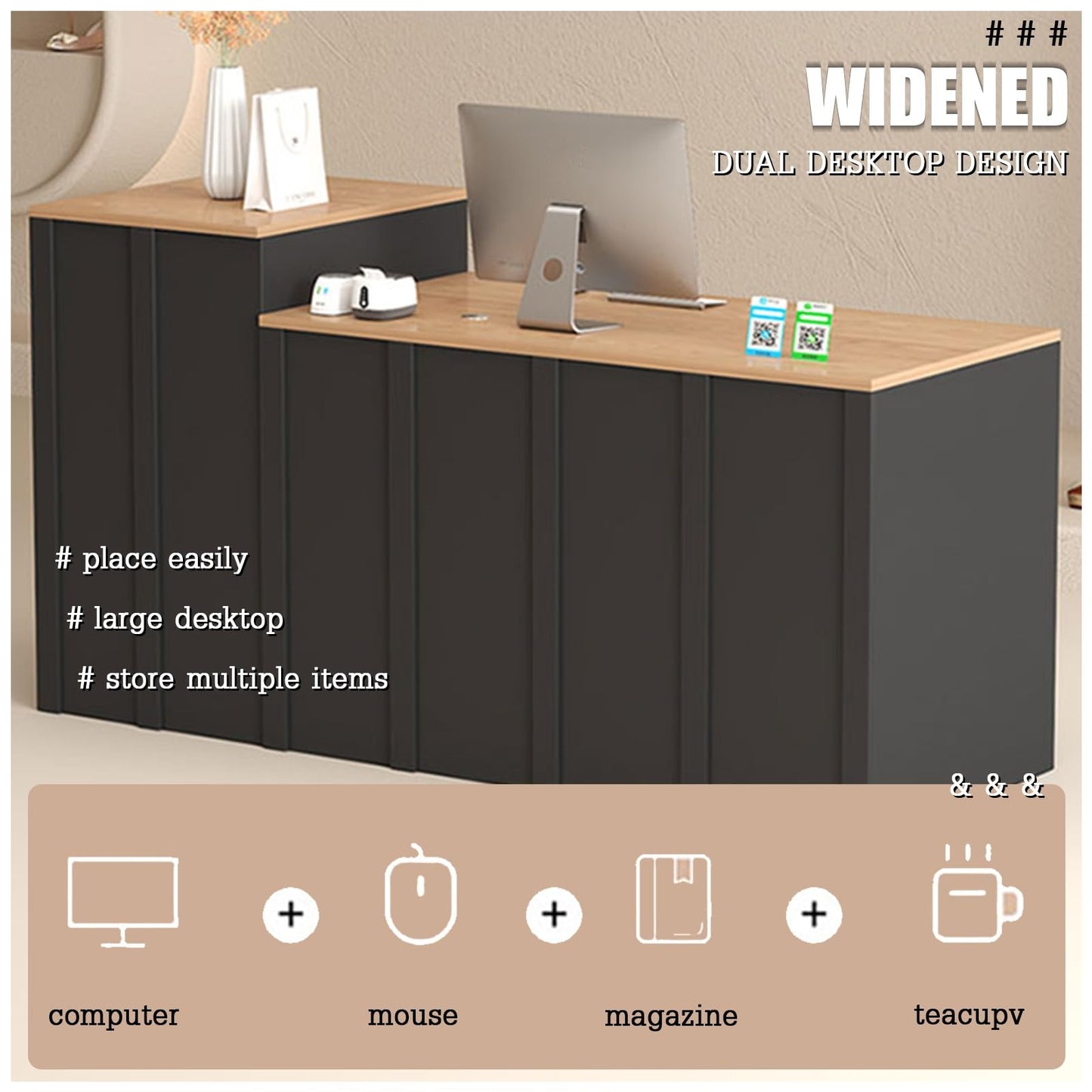 Modern Reception Desk & Cashier Counter Compact Standing Front Desk for Small Spaces - Perfect for Store Hotel Lobby - Sleek Design for Efficient Use