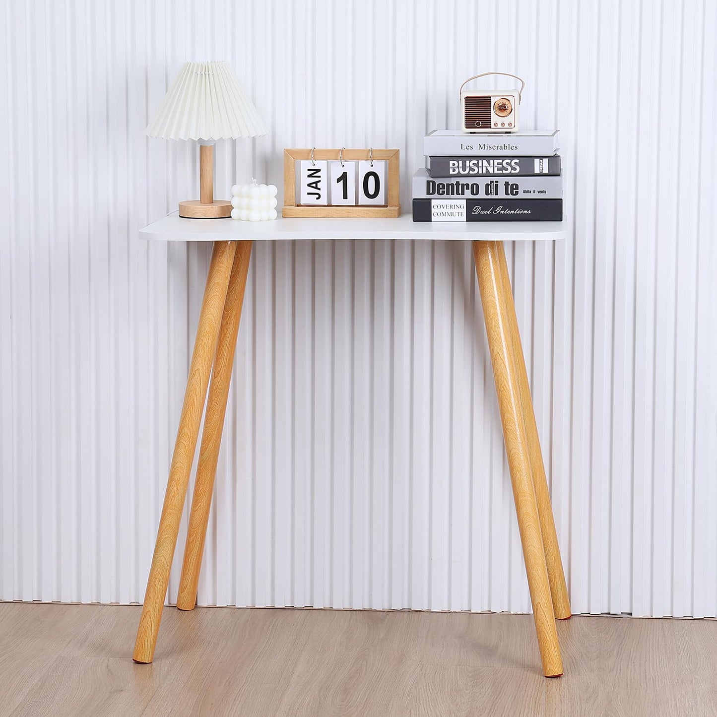 OSKOPWRC Holz-Computertisch, 28 „L x 16 ‚W Kleiner Schreibtisch mit Massivholzbeinen, 29‘ Höhe Ergonomischer Bürotisch, Schreibtisch für kleine Räume Weiß (weiß)