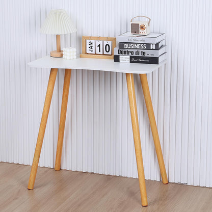 OSKOPWRC Holz-Computertisch, 28 „L x 16 ‚W Kleiner Schreibtisch mit Massivholzbeinen, 29‘ Höhe Ergonomischer Bürotisch, Schreibtisch für kleine Räume Weiß (weiß)