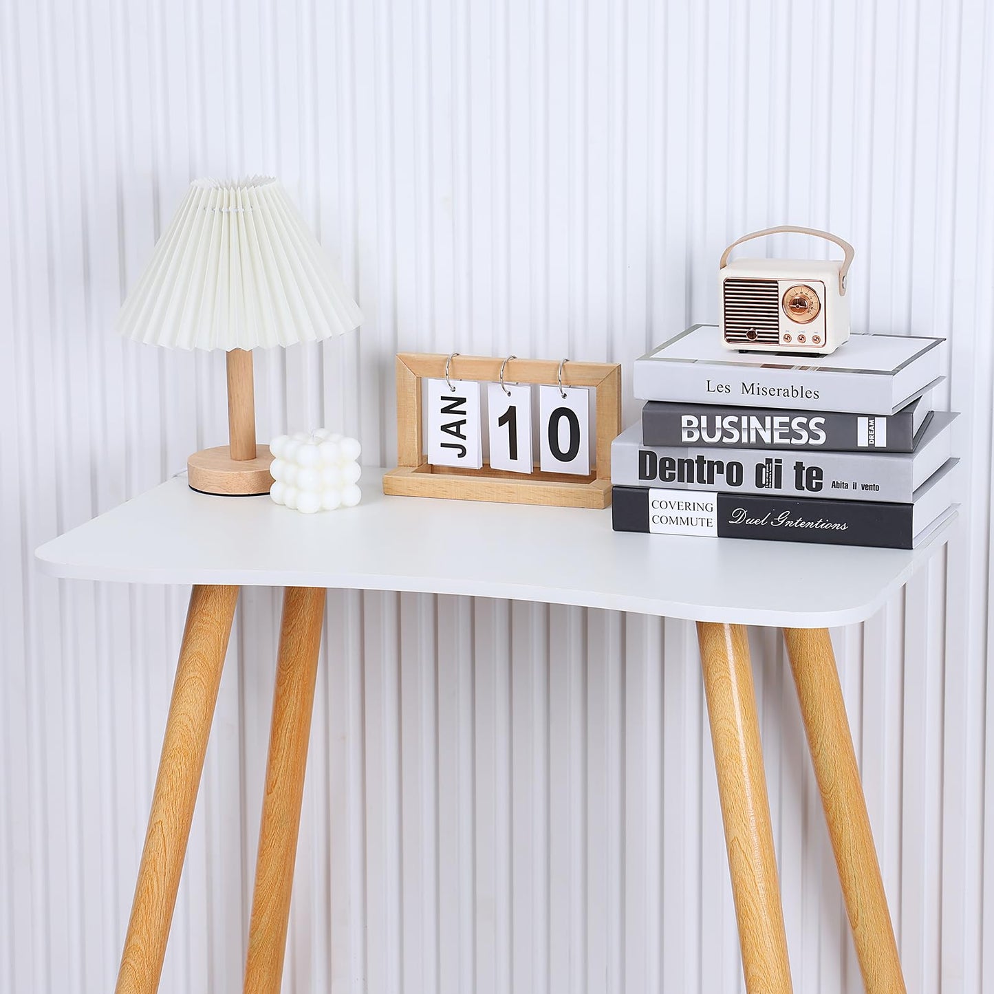 OSKOPWRC Holz-Computertisch, 28 „L x 16 ‚W Kleiner Schreibtisch mit Massivholzbeinen, 29‘ Höhe Ergonomischer Bürotisch, Schreibtisch für kleine Räume Weiß (weiß)