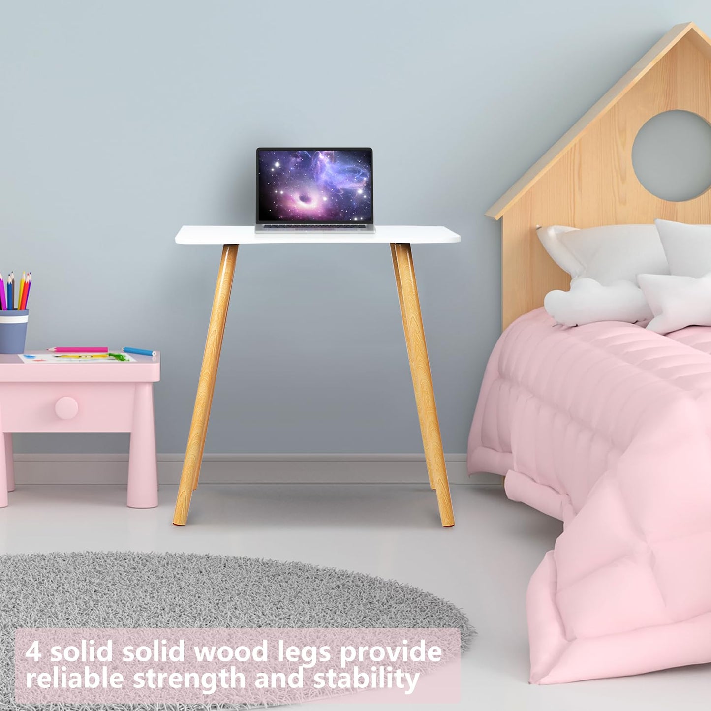 OSKOPWRC Holz-Computertisch, 28 „L x 16 ‚W Kleiner Schreibtisch mit Massivholzbeinen, 29‘ Höhe Ergonomischer Bürotisch, Schreibtisch für kleine Räume Weiß (weiß)