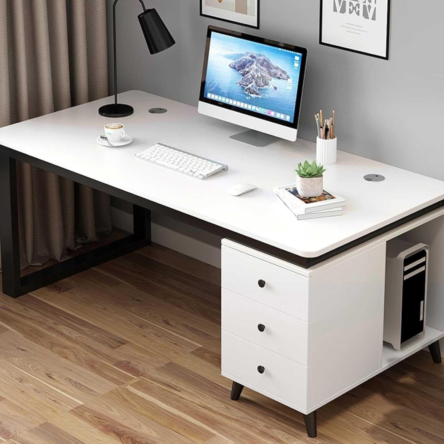 Gaming -Schreibtisch Computertisch mit Speicherschublade, Industrial Desk mit Monitor Stand Modern Study Writing Table Workstation für Zuhause und Büro