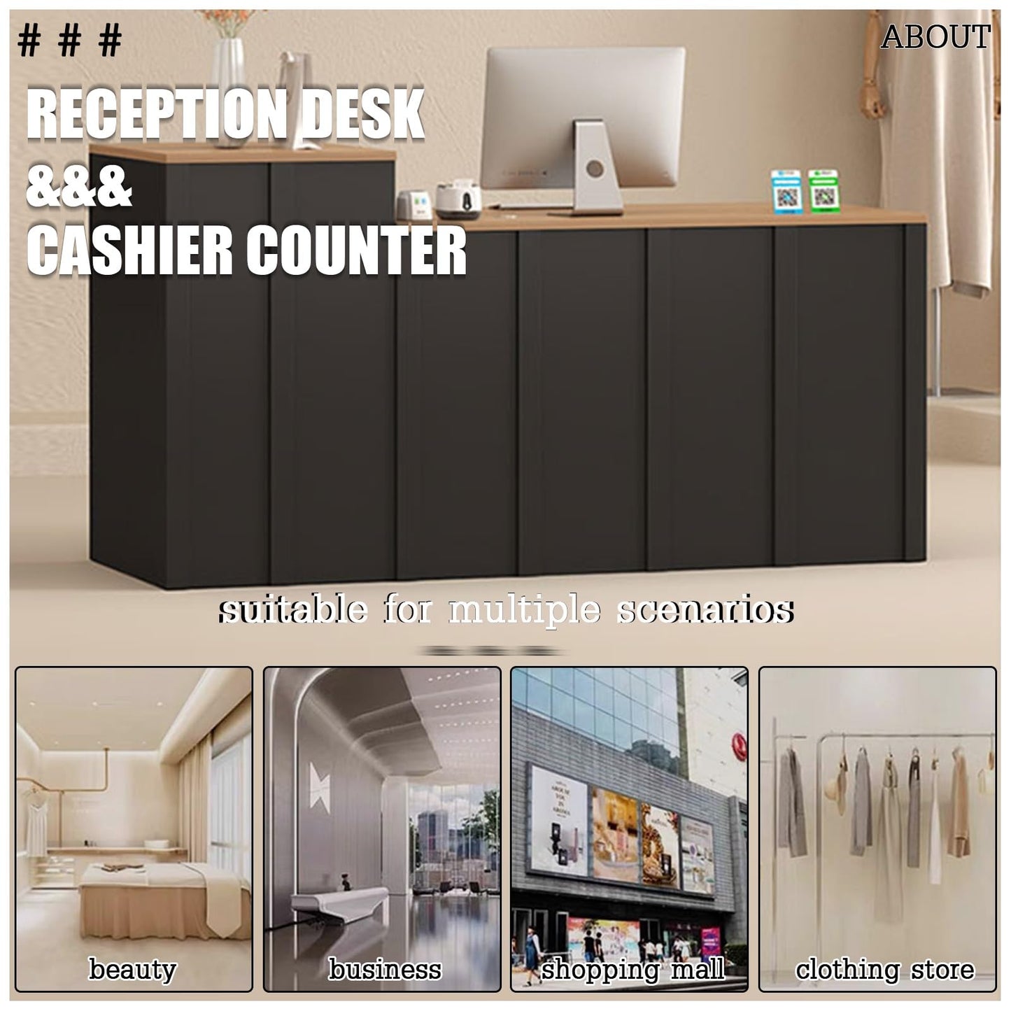 Modern Reception Desk & Cashier Counter Compact Standing Front Desk for Small Spaces - Perfect for Store Hotel Lobby - Sleek Design for Efficient Use