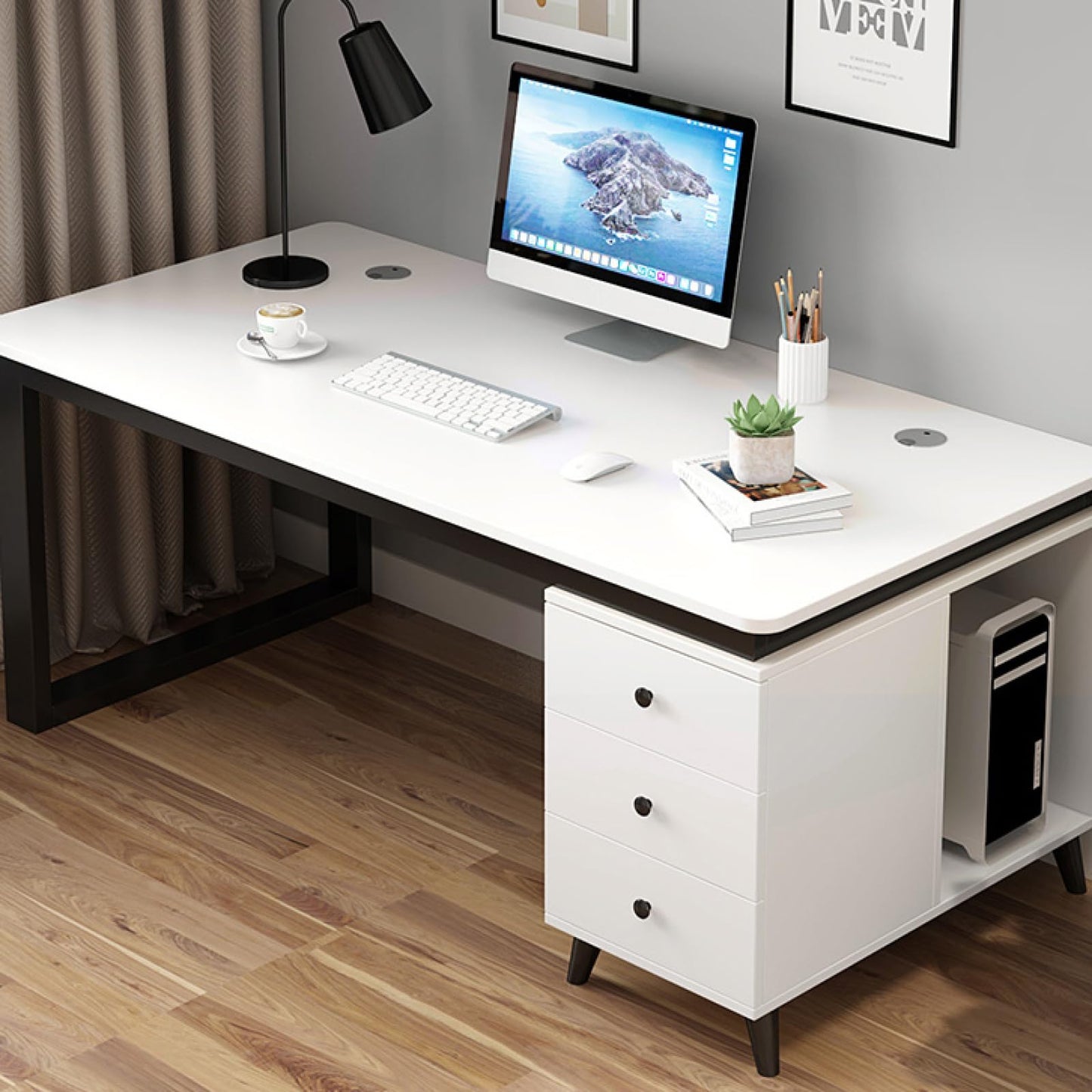 Gaming -Schreibtisch Computertisch mit Speicherschublade, Industrial Desk mit Monitor Stand Modern Study Writing Table Workstation für Zuhause und Büro